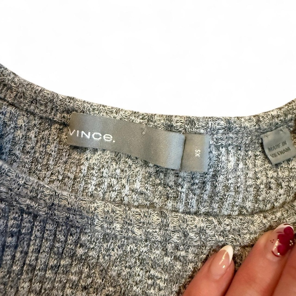 Vince Ribbed Knit Sweater Dress Grey Button Detail Midi Dress XS - Picture 8 of 10